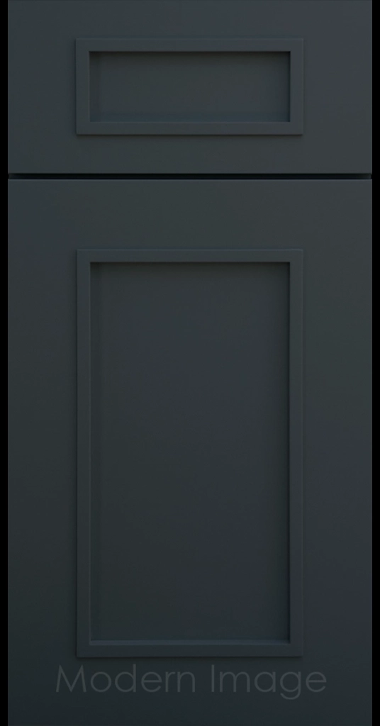 Gilbert cabinet a recessed flat panel and elevated molding in Naval color.